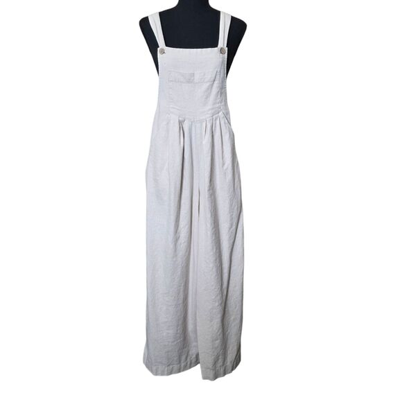 Beige Natural Wide Leg Overalls Jumpsuit Women’s Small - Picture 1 of 7